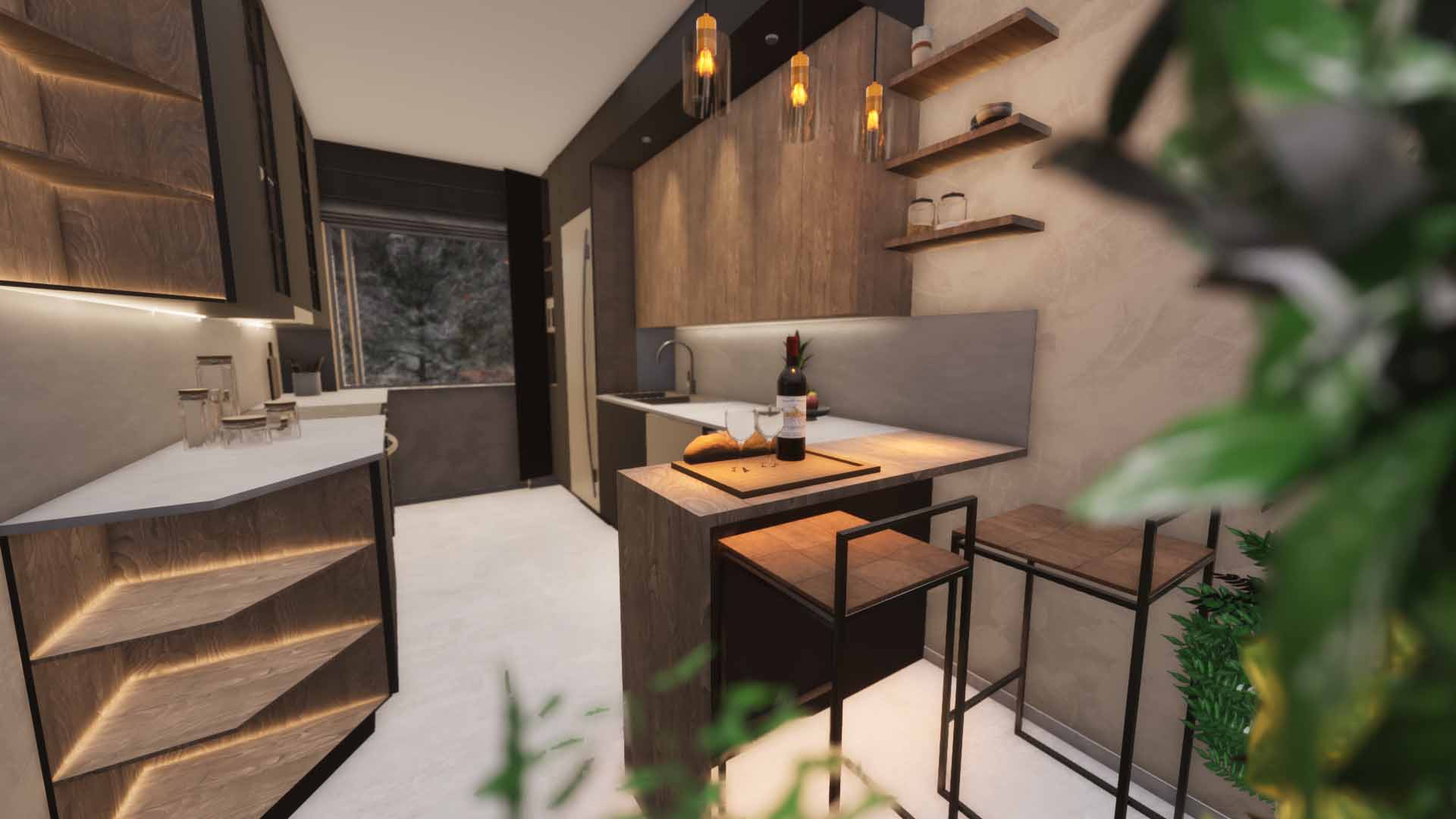 Luxury kitchen interior illuminated cabinetry Denmark flat