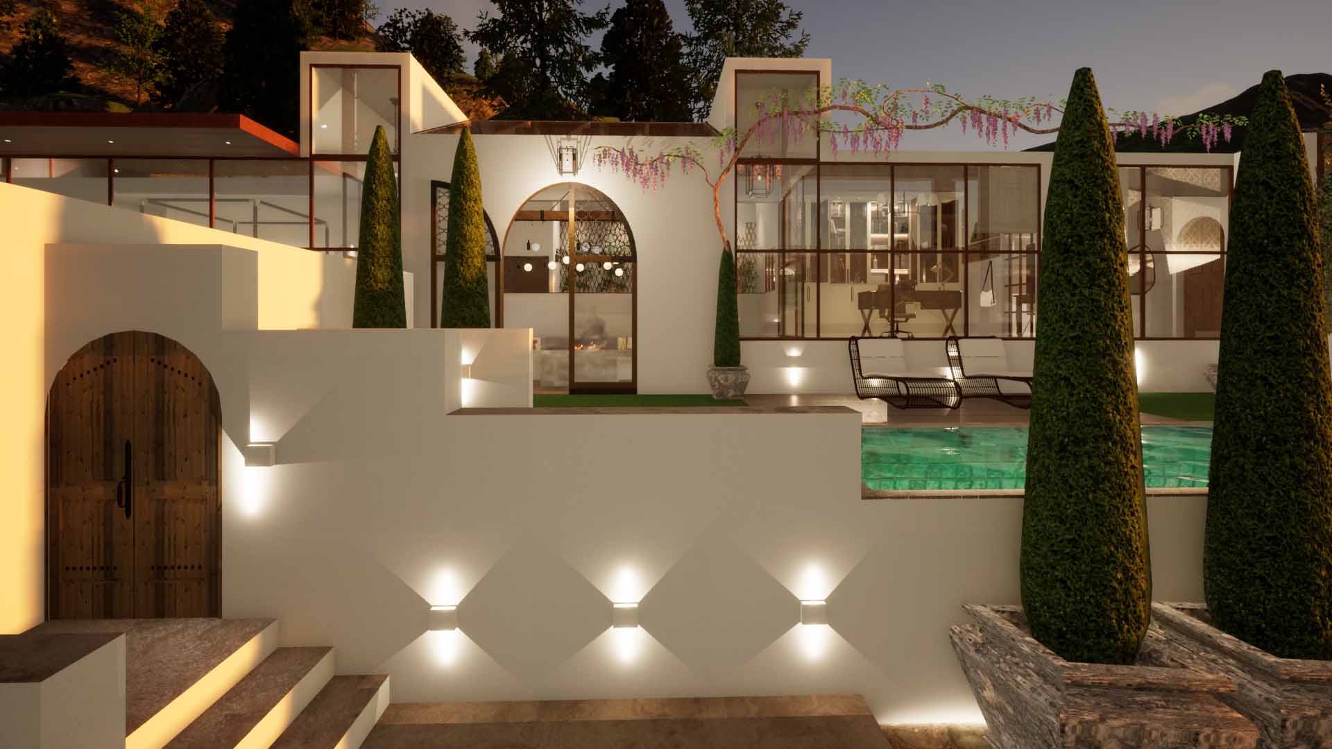 Luxury entrance holiday residence night time