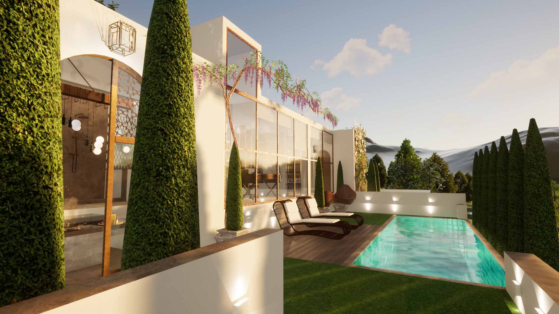 Luxury poolside view for holiday residence