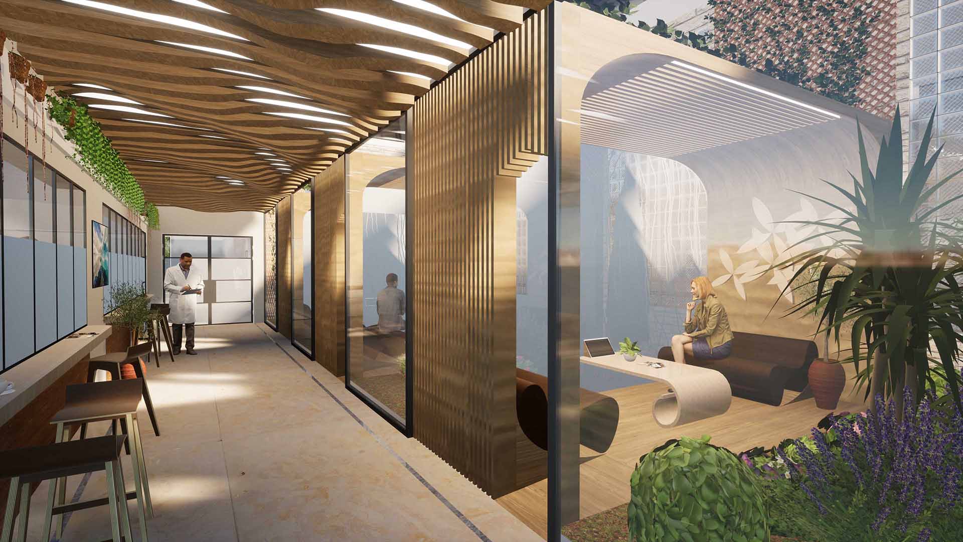 pleasant biophilic hospital waiting room