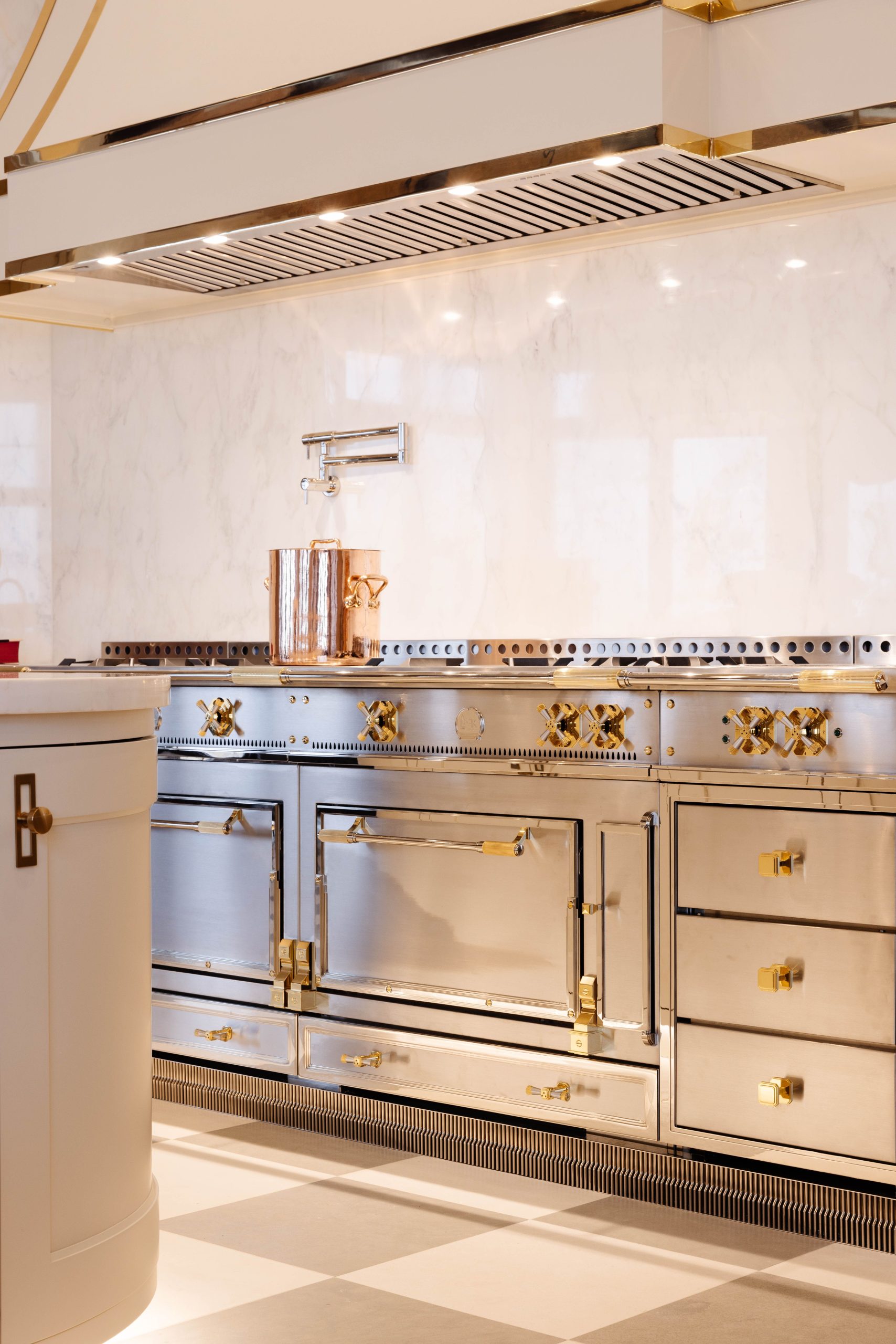 stainless steel cooker vintage in marble luxury kitchen