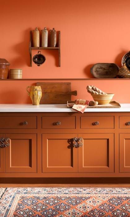Pumpkin spice coloured accent wall